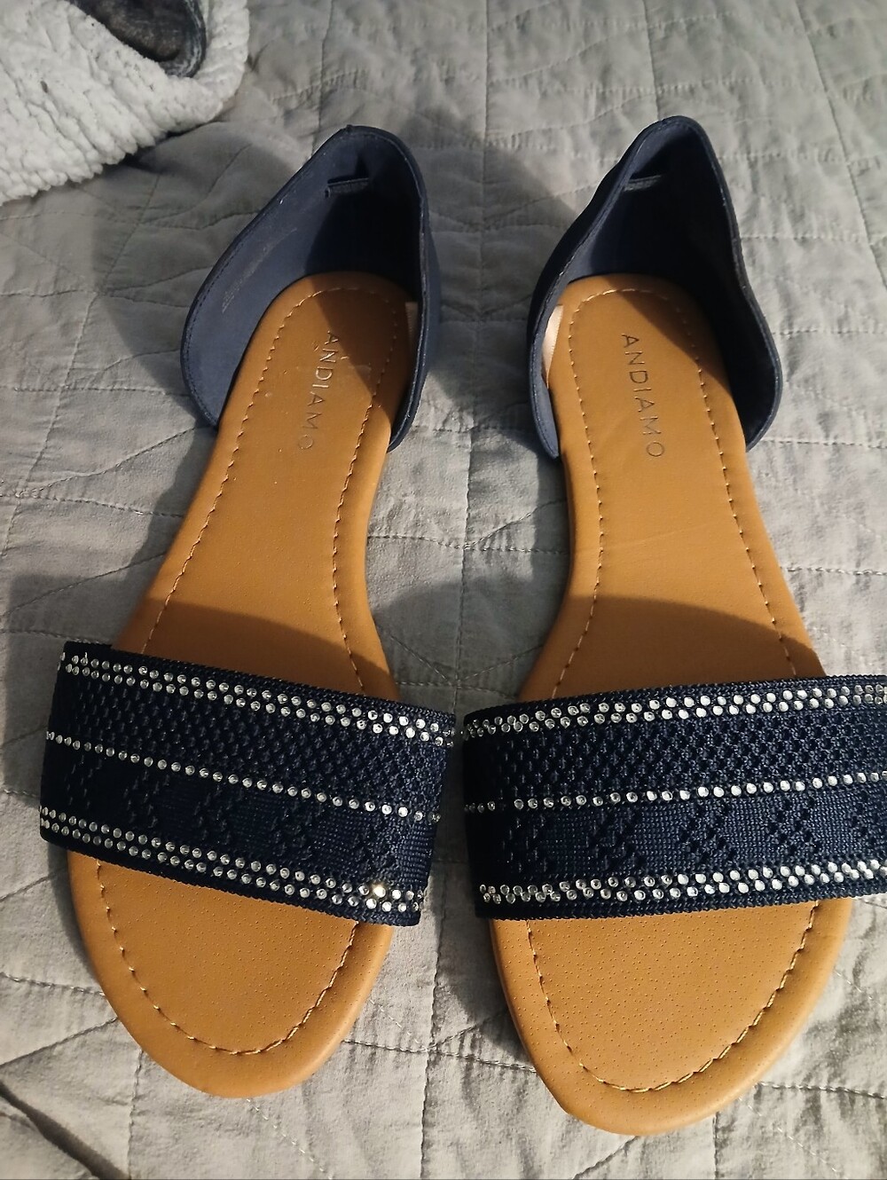 Andiamo Navy Crystal-Trim D'Orsay Slide Sandals